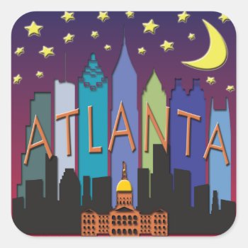 Atlanta Skyline Mega Color Square Sticker by theJasonKnight at Zazzle