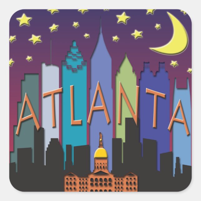 Atlanta Skyline mega color Square Sticker (Front)