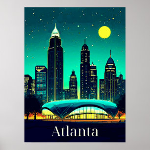 Atlanta Skyline Under a Starry Night Sky Poster