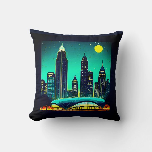 Atlanta Skyline Under a Starry Night Sky Throw Pillow (Front)