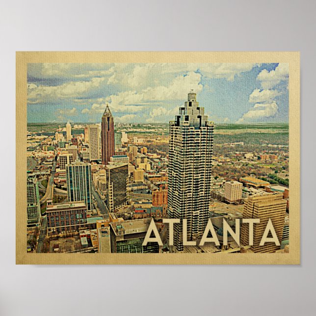 Atlanta Skyline Vintage Travel Poster (Front)