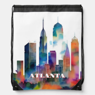 Atlanta Skyline Watercolor Drawstring Bag