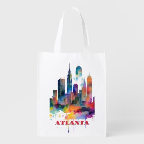 Atlanta Skyline Watercolor Grocery Bag