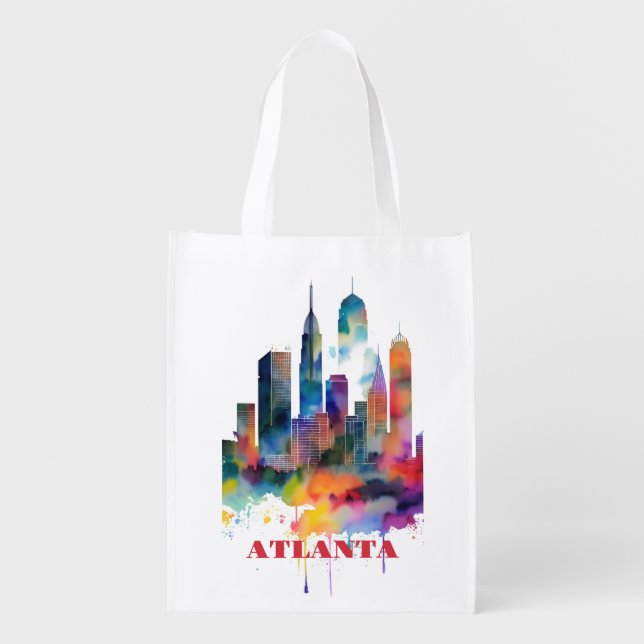Atlanta Skyline Watercolor Grocery Bag (Front)