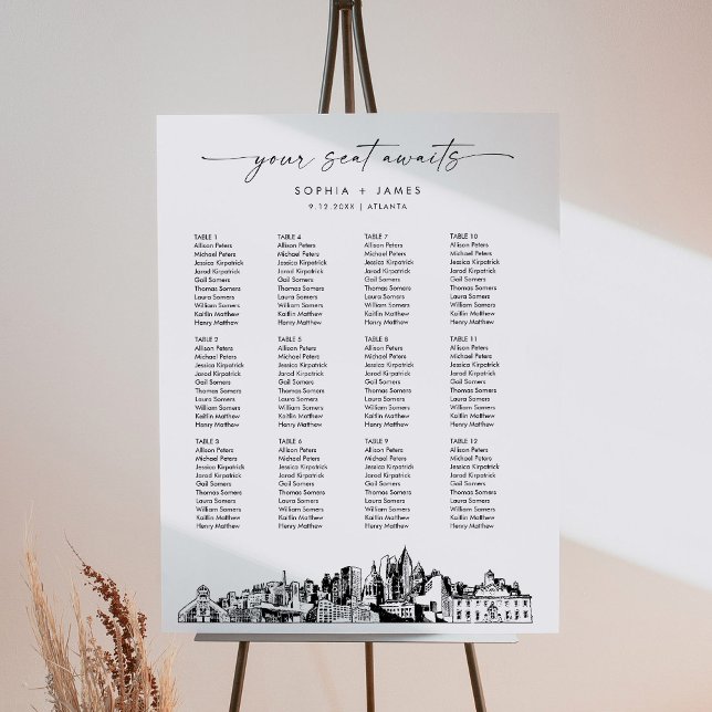 Atlanta Skyline Wedding Seating Chart 18x24 Foam Board (Creator Uploaded)