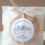 Atlanta Skyline | Wedding Welcome Favor Classic Round Sticker<br><div class="desc">Enhance your wedding welcome packages or event party favors with a custom set of welcome stickers! These elegant yet minimal-style stickers are tailored for a wedding taking place in the beautiful city of Atlanta. They feature a modern deco skyline with the name of the city integrated underneath. All elements of...</div>