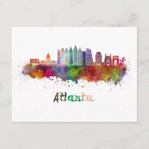 Atlanta V2 skyline in watercolor Postcard