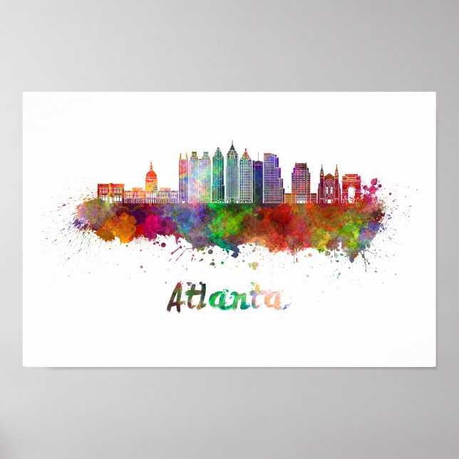 Atlanta V2 skyline in watercolor Poster (Front)