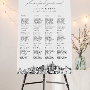 Atlanta Wedding 12 Table Seating Chart 24x36 Foam Board