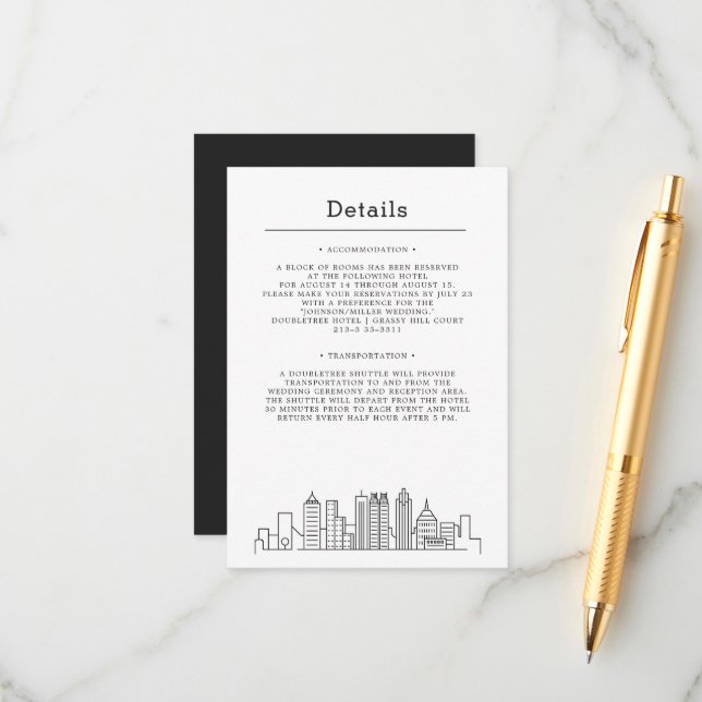 Atlanta Wedding | Guest Details  Enclosure Card (Front/Back In Situ)