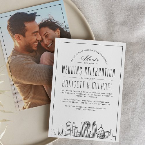 Atlanta Wedding  Modern Deco City Skyline  Invitation