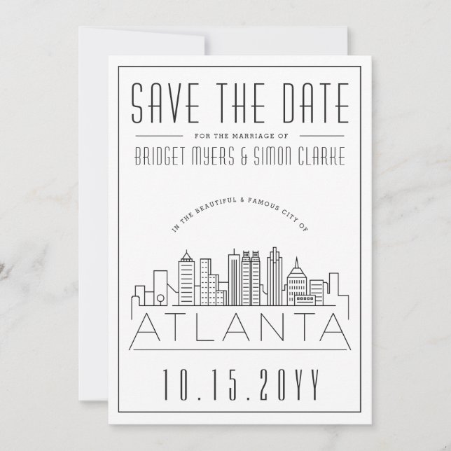 Atlanta Wedding | Stylized Skyline Save the Date Invitation (Front)