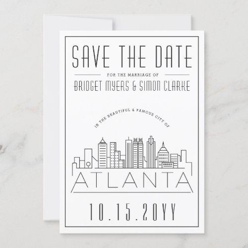 Atlanta Wedding  Stylized Skyline Save the Date Invitation