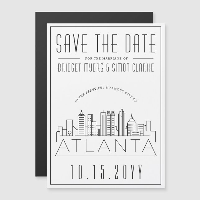 Atlanta Wedding | Stylized Skyline Save the Date Magnetic Invitation (Front/Back)