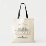 Atlanta Wedding | Stylized Skyline Tote Bag<br><div class="desc">A unique wedding tote bag for a wedding taking place in the beautiful city of Atlanta,  Georgia.  This tote features a stylized illustration of the city's unique skyline with its name underneath.  This is followed by your wedding day information in a matching open lined style.</div>