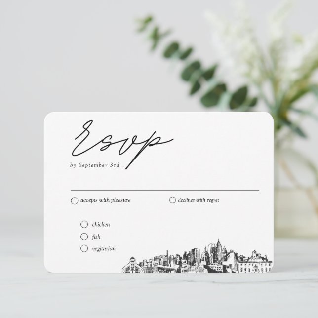 Atlanta Wedding Traditional RSVP Meal Options Enclosure Card (Standing Front)