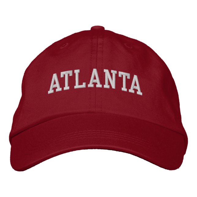 Atlanta White and Red Embroidered Baseball Cap (Front)