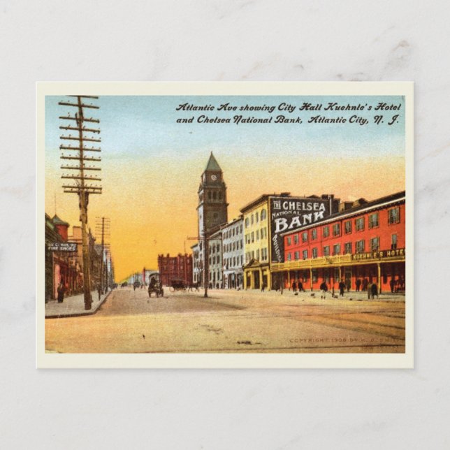 Atlantic Ave., Atlantic City 1908 Vintage  Postcard (Front)