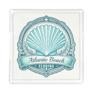 Atlantic Beach FL Coastal Seashell Emblem Acrylic Tray
