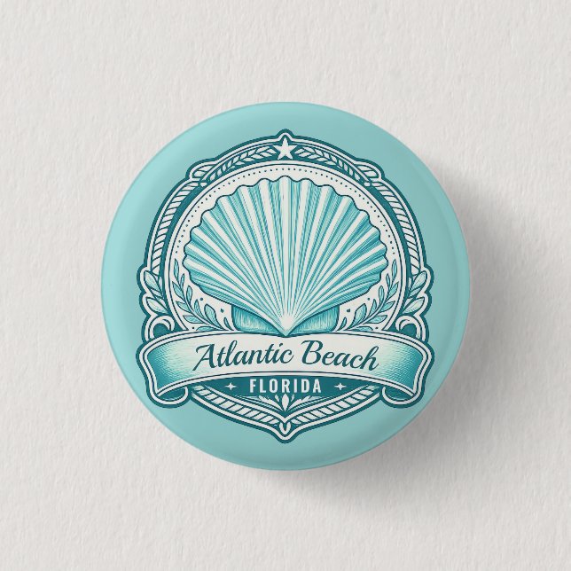 Atlantic Beach FL Coastal Seashell Emblem Button (Front)