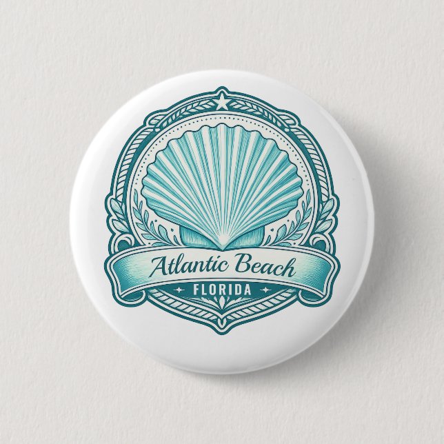 Atlantic Beach FL Coastal Seashell Emblem Button (Front)