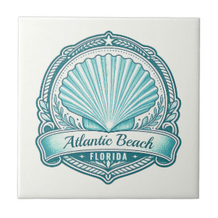 Atlantic Beach FL Coastal Seashell Emblem Ceramic Tile