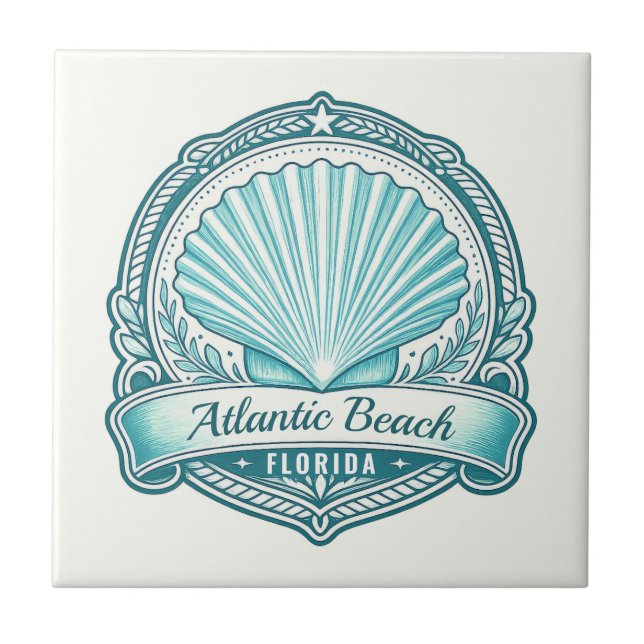 Atlantic Beach FL Coastal Seashell Emblem Ceramic Tile (Front)