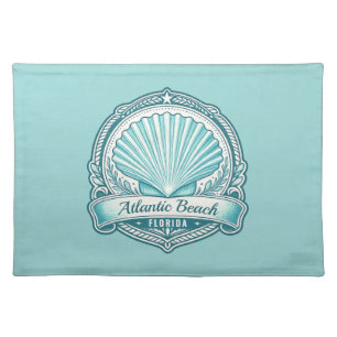 Atlantic Beach FL Coastal Seashell Emblem Cloth Placemat