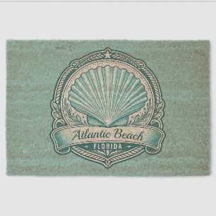 Atlantic Beach FL Coastal Seashell Emblem Fiber Doormat