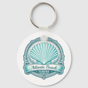 Atlantic Beach FL Coastal Seashell Emblem Keychain