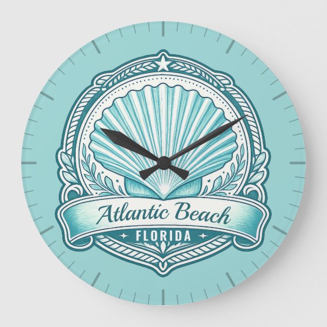 Atlantic Beach FL Coastal Seashell Emblem Large Clock (Front)