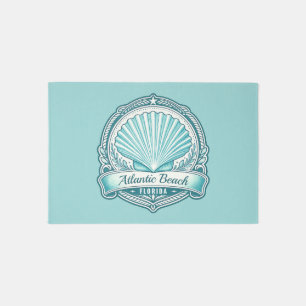 Atlantic Beach FL Coastal Seashell Emblem Outdoor Rug