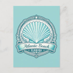 Atlantic Beach FL Coastal Seashell Emblem Postcard