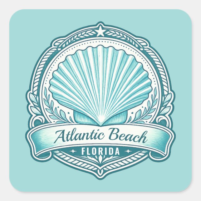 Atlantic Beach FL Coastal Seashell Emblem Square Sticker (Front)