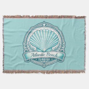 Atlantic Beach FL Coastal Seashell Emblem Throw Blanket
