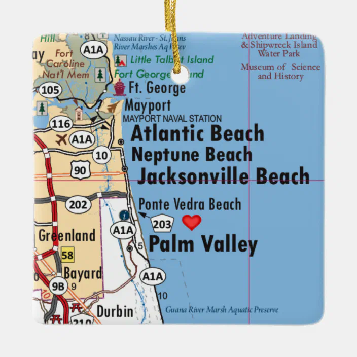 Atlantic Beach Fl Map Atlantic Beach Florida Map Ceramic Ornament | Zazzle.com