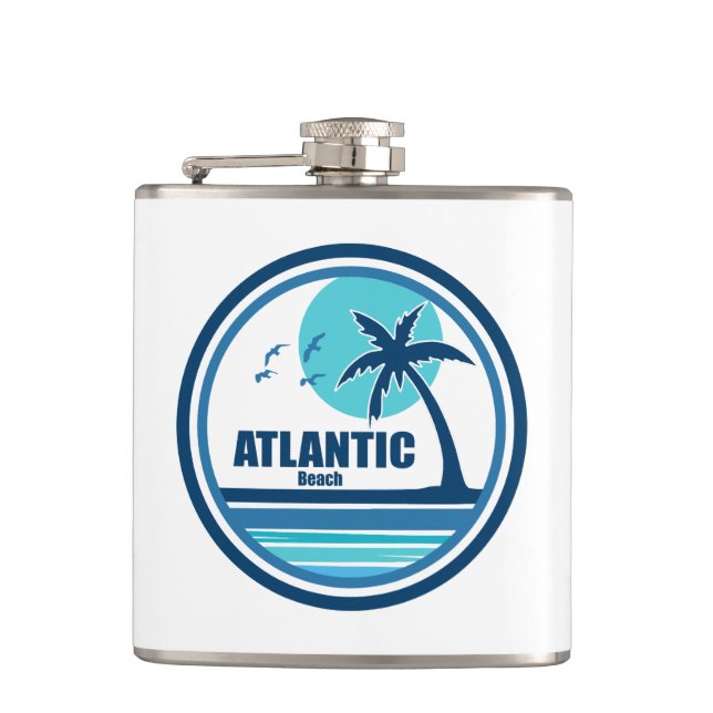 Atlantic Beach North Carolina Palm Tree Birds Flask (Front)