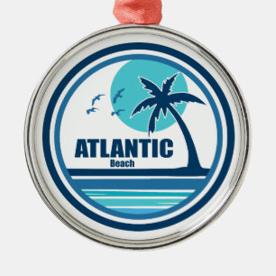 Atlantic Beach North Carolina Palm Tree Birds Metal Ornament