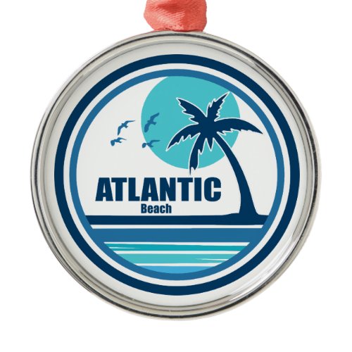 Atlantic Beach North Carolina Palm Tree Birds Metal Ornament