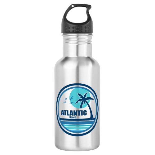 Atlantic Beach North Carolina Palm Tree Birds Stainless Steel Water Bottle