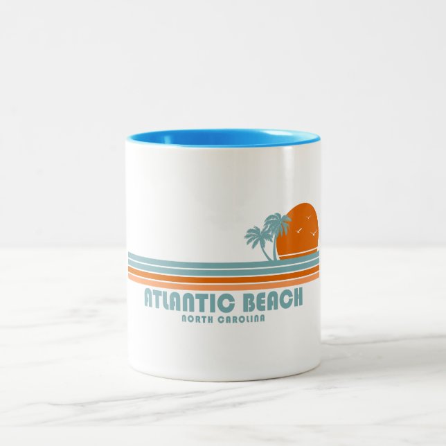 Atlantic Beach North Carolina Sun Palm Trees Two-Tone Coffee Mug (Center)