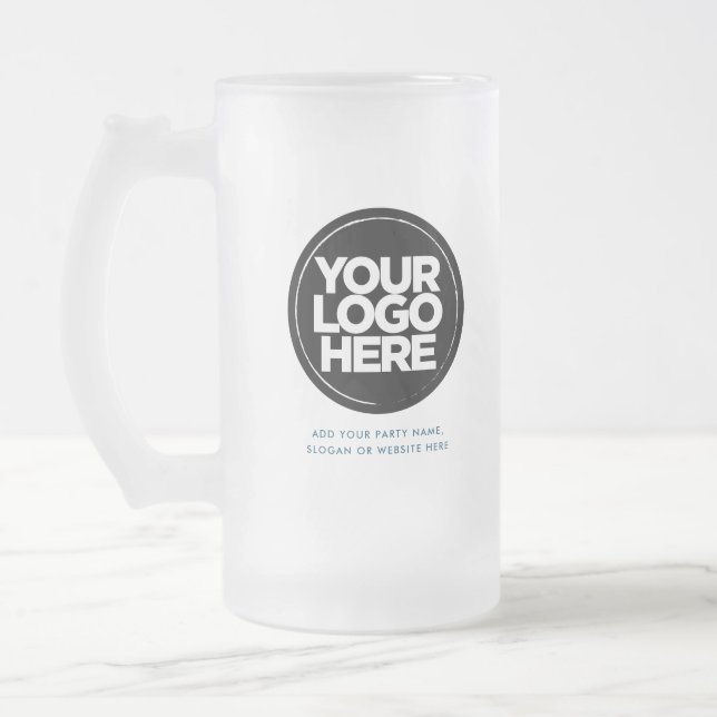 Atlantic Blue Logo and Text Frosted Glass Beer Mug (Left)