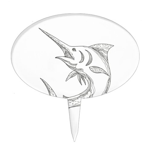 Atlantic Blue Marlin Doodle Cake Topper