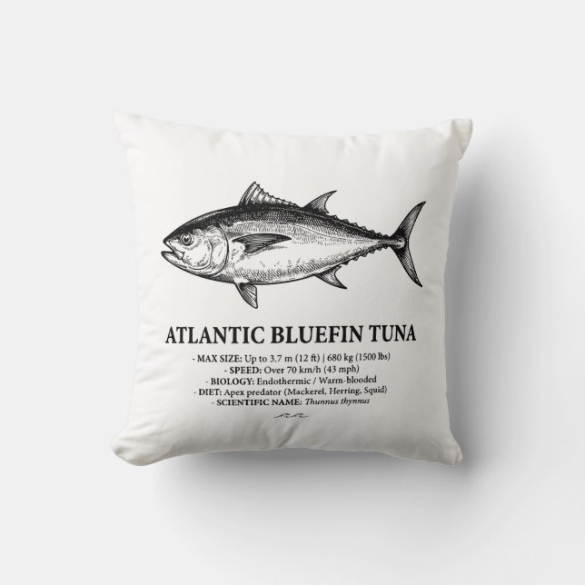 Atlantic Bluefin Tuna Scientific Illustration  Throw Pillow (Front)