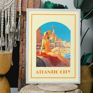 Atlantic City 1930s Pin-up Retro Vintage Travel Poster