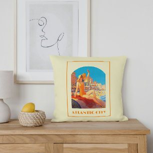Atlantic City 1930s Pin-up Retro Vintage Travel Throw Pillow