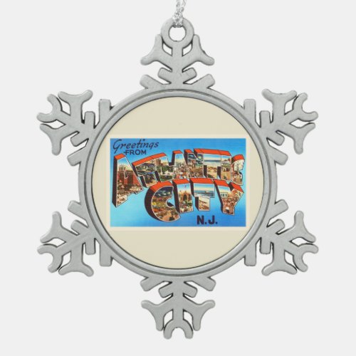 Atlantic City 1 New Jersey NJ Vintage Travel _ Snowflake Pewter Christmas Ornament