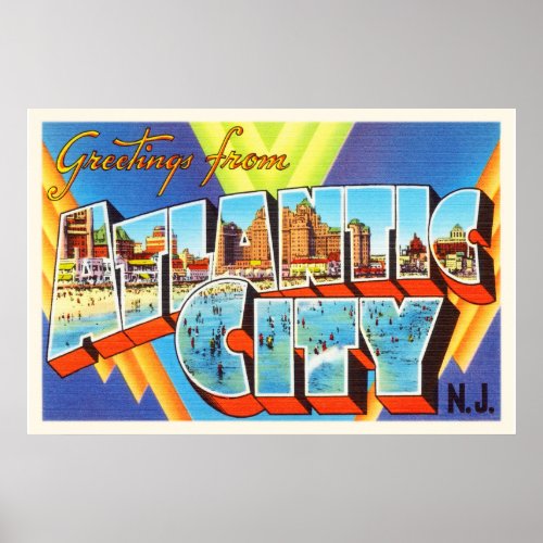 Atlantic City 2 New Jersey NJ Vintage Travel _ Poster