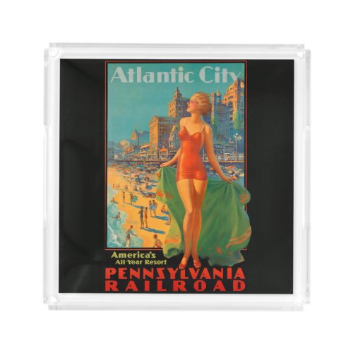 Atlantic City Beach Beauty Vintage Artwork Acrylic Tray