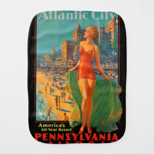 Atlantic City Beach Beauty Vintage Artwork Baby Burp Cloth